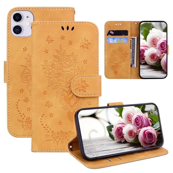 Mantto Wallet Case for iPhone 11,Shockproof PU Leather Flip Wallet with Wrist Strap Magnetic Kickstand Case Cover,Yellow