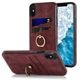 thumbnail image 1 of Mantto Wallet Case for iPhone XS/X with Card Slots Finger Ring Holder Kickstand Camera Protective Shockproof Case For iPhone XS/X,Winered, 1 of 7