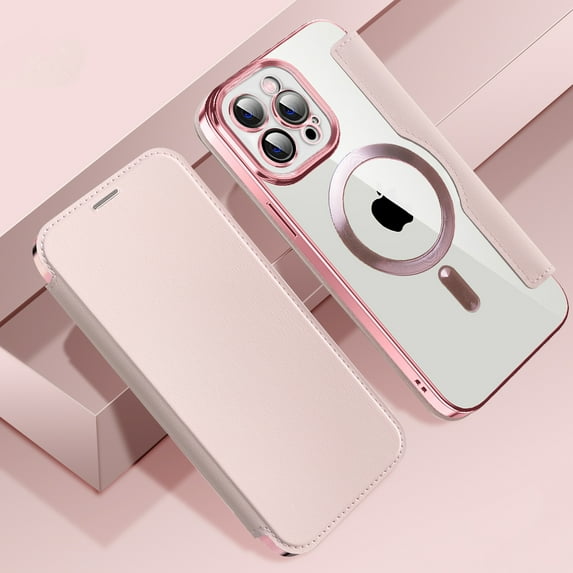 Mantto Wallet Case for iPhone 12 Pro,Compatible with Magsafe Charging,Luxury PU Leather Plating Shockproof Magnetic Flip RFID Blocking Card Slots Phone Case with Anti-scratch Lens Film,Pink