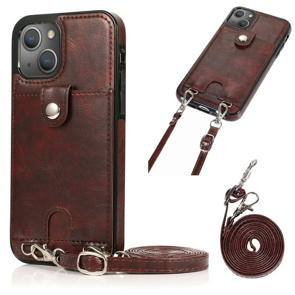 Mantto Wallet Case for iPhone 13 6.1", Crossbody Strap PU Leather Protective Handbag Card Holder Kickstand Detachable Shoulder Strap Back Phone Cover For iPhone 13,
Coffee