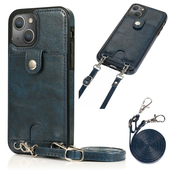 Mantto Wallet Case for iPhone 13 6.1", Crossbody Strap PU Leather Protective Handbag Card Holder Kickstand Detachable Shoulder Strap Back Phone Cover For iPhone 13,
Blue