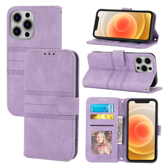 Mantto Wallet Case For iPhone 13 Mini, Magnetic Closure Folio PU Leather Shockproof Hand Strap Full Body Credit Card Slot Kickstand Cover For iPhone 13 Mini, Lightpurple