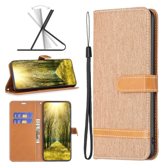 Mantto Wallet Case For iPhone 13 Premium Denim Leather Flip Case [RFID Blocking] Card Holder Kickstand Magnetic Wrist Strap Case TPU inner Shell For iPhone 13 - 6.1", Brown