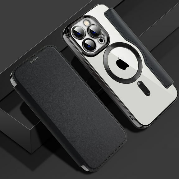 Mantto Wallet Case for iPhone 13 Pro,Compatible with Magsafe Charging,Luxury PU Leather Plating Shockproof Magnetic Flip RFID Blocking Card Slots Phone Case with Anti-scratch Lens Film,Black