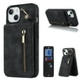 thumbnail image 1 of Mantto Wallet Case for iPhone 14 Plus, Slim Premium Credit Card Slot, Zipper Wallet Case with Ring Holder Kickstand Leather Magnetic Flip Back Shockproof Cover For iPhone 14 Plus, Black, 1 of 12