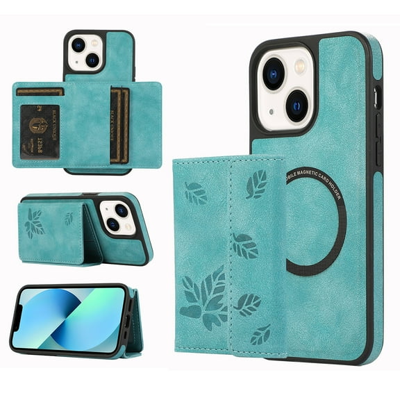 Mantto Wallet Case For iPhone 14 Plus [Support Magsafe Charger] Magnetic Detachable Back Flip Leather Wallet Credit Card Slots Kickstand Shockproof Phone Case For iPhone 14 Plus, Green