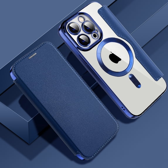 Mantto Wallet Case for iPhone 14 Pro,Compatible with Magsafe Charging,Luxury PU Leather Plating Shockproof Magnetic Flip RFID Blocking Card Slots Phone Case with Anti-scratch Lens Film,Darkblue
