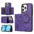 thumbnail image 1 of Mantto Wallet Case For iPhone 14 Pro [Support Magsafe Charger] Magnetic Detachable Back Flip Leather Wallet Credit Card Slots Kickstand Shockproof Phone Case For iPhone 14 Pro, Purple, 1 of 10