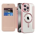 thumbnail image 1 of Mantto Wallet Case for iPhone 15 Pro,Compatible with Magsafe Charging,Luxury PU Leather Plating Shockproof Magnetic Flip RFID Blocking Card Slots Phone Case with Anti-scratch Lens Film,Pink, 1 of 7
