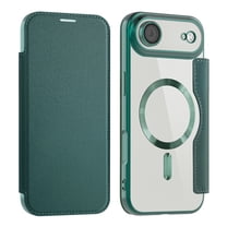 Mantto Wallet Case for iPhone 16e,Compatible with Magsafe Charging,Luxury PU Leather Plating Magnetic Flip RFID Blocking Card Slots Phone Case with Anti-scratch Lens Film,Darkgreen