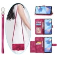 thumbnail image 1 of Mantto Wallet Crossbody Case for Samsung A22 4G, Magnetic Flip Embossed Shoulder Strap & Short Hand Strap Wallet Card Slot PU Leather Case with Kickstand for Samsung Galaxy A22 4G, Winered, 1 of 16