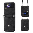 thumbnail image 1 of Mantto Wallet Crossbody Case for Samsung Z Flip3, Magnetic Flip Embossed Shoulder Strap & Short Hand Strap Wallet Card Slot PU Leather Case with Kickstand for Samsung Galaxy Z Flip3, Black, 1 of 1