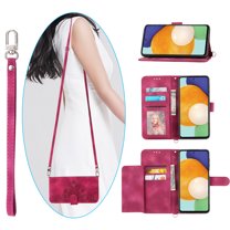 Mantto Wallet Crossbody Case for Samsung Z Fold4, Magnetic Flip Embossed Shoulder Strap & Short Hand Strap Wallet Card Slot PU Leather Case with Kickstand for Samsung Galaxy Z Fold4, Winered