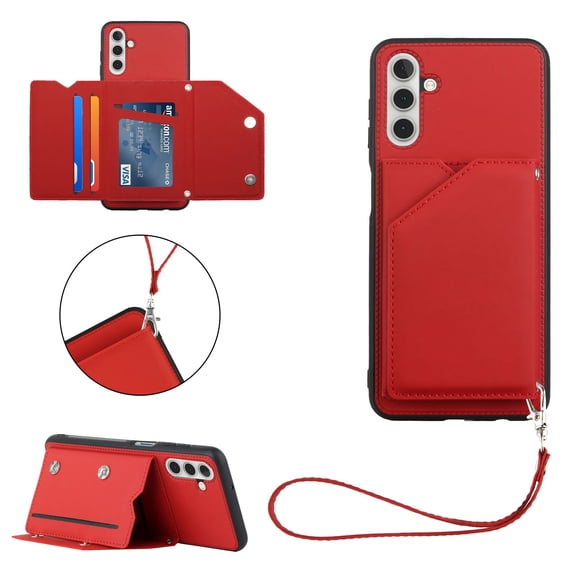 Mantto Wallet Phone Case for Samsung Galaxy A13 5G 6.5 inch,Stylish Luxury PU Leather Shockproof Flip Back Card Slots Holder with Detachable Lanyard Strap Cover.For Samsung Galaxy A13 5G,Red