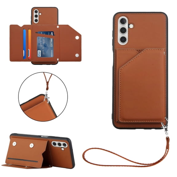 Mantto Wallet Phone Case for Samsung Galaxy A13 5G 6.5 inch,Stylish Luxury PU Leather Shockproof Flip Back Card Slots Holder with Detachable Lanyard Strap Cover.For Samsung Galaxy A13 5G,Brown