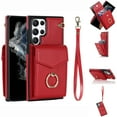thumbnail image 1 of Mantto Wallet Phone Case for Samsung Galaxy S24 Ultra, Accordion Purse Card Holder Case with Finger Ring Kickstand RFID Blocking Wrist Strap, Stylish PU Leather Shockproof Protection Cover, Red, 1 of 9