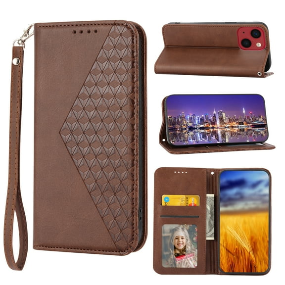 Mantto Wallet Phone Case for iPhone 14 (6.1 inch),for Women Men,Premium PU Leather Magnetic Closure Flip Cover Credit Card Slots Kickstand Protective Case with Wrist Strap,Brown