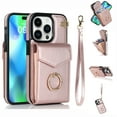 thumbnail image 1 of Mantto Wallet Phone Case for iPhone 15 Pro Max, Accordion Purse Card Holder Case with Finger Ring Kickstand RFID Blocking Wrist Strap, Stylish PU Leather Shockproof Protection Cover, Rosegold, 1 of 9