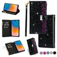 thumbnail image 1 of Mantto Women Case for Samsung Galaxy A03s Wallet Case, Multifunctional 9 Card Slots Bling Zipper Purse Pocket Glitter Leather Magnetic Flip Kickstand Wrist Strap Case, Black, 1 of 13