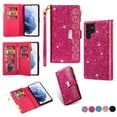 thumbnail image 1 of Mantto Women Case for Samsung Galaxy S20 Ultra - 6.9 inch Wallet Case, Multifunctional 9 Card Slots Bling Zipper Purse Pocket Glitter Leather Magnetic Flip Kickstand Wrist Strap Case, Rose, 1 of 11