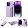 thumbnail image 1 of Mantto Zipper Wallet Case for iPhone 16,[RFID Blocking] Leather Back Flip Crossbody Purse with Credit Card Holder Kickstand Phone Case with Detachable Wrist Strap Lanyard,Purple, 1 of 9