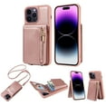 thumbnail image 1 of Mantto Zipper Wallet Case for iPhone 16,[RFID Blocking] Leather Back Flip Crossbody Purse with Credit Card Holder Kickstand Phone Case with Detachable Wrist Strap Lanyard,Rosegold, 1 of 9