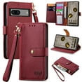 thumbnail image 1 of Mantto Zipper Wallet for Google Pixel 7a,Durable PU Leather Heart Pattern Magnetic Clasp Folio RFID Blocking Credit Card Slots Flip Kickstand Shockproof Purse Phone Case with Wrist Strap,Red, 1 of 11