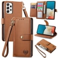 thumbnail image 1 of Mantto Zipper Wallet for Samsung Galaxy A53 5G,Durable PU Leather Heart Pattern Magnetic Clasp Folio RFID Blocking Credit Card Slots Flip Kickstand Shockproof Purse Phone Case with Wrist Strap,Brown, 1 of 10