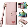 thumbnail image 1 of Mantto Zipper Wallet for Samsung Galaxy S23 FE,Durable PU Leather Heart Pattern Magnetic Clasp Folio RFID Blocking Credit Card Slots Flip Kickstand Shockproof Purse Phone Case with Wrist Strap,Pink, 1 of 9
