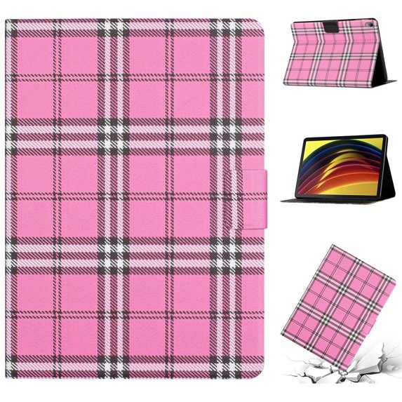 Mantto for Lenovo Tab P11 11" TB-J606F TB-J606X Case Shockproof TPU Back Shell Grid Pattern Leather Flip Stand Case Full Body Protection Cover, Rose