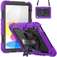 thumbnail image 1 of Mantto for iPad 10th Generation Case 10.9" 2022, Built in-Screen Protector with Pencil Holder/360 Rotation Stand-Shoulder Strap-Heavy Duty Shockproof Rugged Soft Silicone Protective Case, Purple, 1 of 7