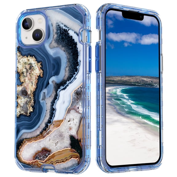Mantto for iPhone 11 Case, 3 in 1 Slim Hybrid Crystal Rubber Bumper Cute Marble Pattern Hard PC Soft Silicone Drop Protection Women Girls Cover for iPhone 11, Blue Marble