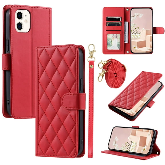 Mantto for iPhone 11 Wallet Case with Detachable Wrist Strap & Shoulder Strap,Shockproof Luxury PU Leather Purse Credit Card Slots Magnetic Flip Kickstand Crossbody Phone Case, Red