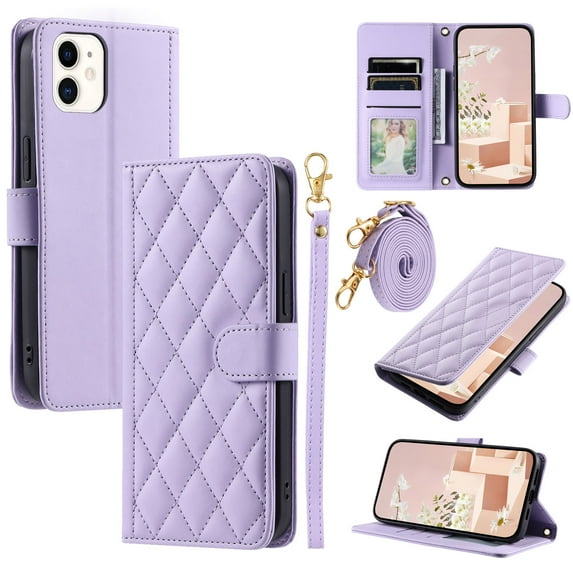 Mantto for iPhone 11 Wallet Case with Detachable Wrist Strap & Shoulder Strap,Shockproof Luxury PU Leather Purse Credit Card Slots Magnetic Flip Kickstand Crossbody Phone Case, Purple