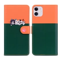 Mantto for iPhone 11 Wallet Case with Wrist Strap,Cute Animal Pattern PU Leather Magnetic Clasp Folio Flip Kickstand Credit Card Slots & Cash Pocket Shockproof Slim Phone Case,Darkgreen