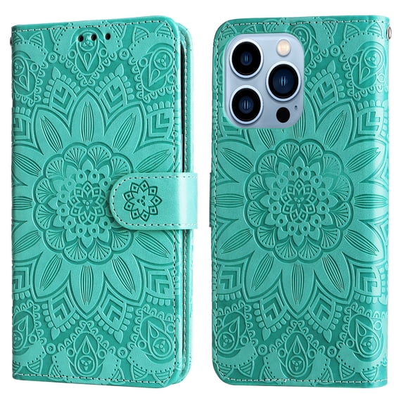 Mantto iPhone 11 pro max case, Sun Flower Embossed Wallet PU Leather Magnetic Flip Card Cash Slots Kickstand Shockproof Ultra-Slim Cover for iPhone 11 Pro max 6.5 inch,Green
