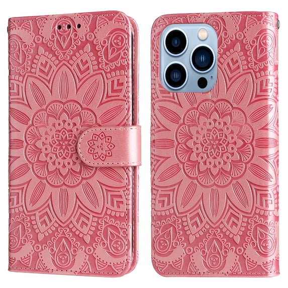 Mantto iPhone 11 pro max case, Sun Flower Embossed Wallet PU Leather Magnetic Flip Card Cash Slots Kickstand Shockproof Ultra-Slim Cover for iPhone 11 Pro max 6.5 inch,Rosegold