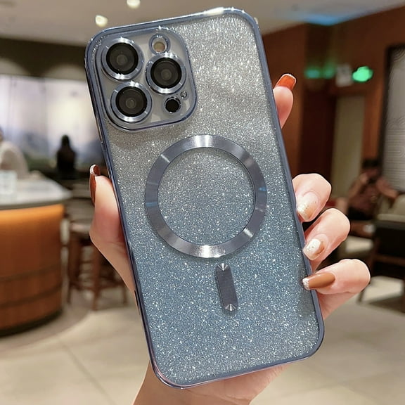 Mantto for iPhone 12 Magnetic Gradient Glitter Case,Built-in Camera Lens Protector [Compatible with MagSafe] Soft TPU Plating Luxury Shockproof Slim Phone Case for Women Girls Men,Blue