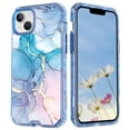 thumbnail image 1 of Mantto for iPhone 12 Mini Case, 3 in 1 Slim Hybrid Crystal Rubber Bumper Cute Marble Pattern Hard PC Soft Silicone Drop Protection Women Girls Cover for iPhone 12 Mini, Blue Pink Marble, 1 of 6
