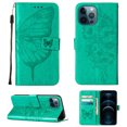 thumbnail image 1 of Mantto iPhone 12 Pro Case, Magnetic Folio Butterfly Patterned Wallet Case, PU Leather with Wrist Strap Credit Card Holder Slots Kickstand Protective Cover For iPhone 12 Pro, Green, 1 of 15