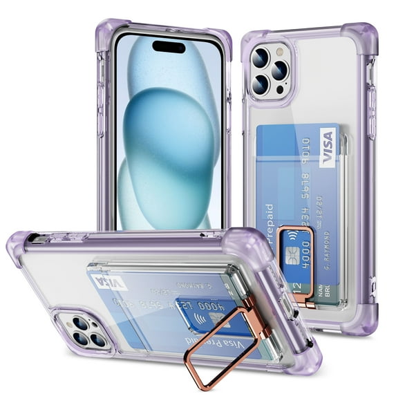 Mantto for iPhone 12 Pro / 12 Case Wallet Clear Protective Phone Case with Credit Card Holder Heavy Duty Four Corner Protection Shockproof Anti-Scratch Anti-Yellow Cover for iPhone 12 Pro / 12, Purple