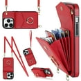thumbnail image 1 of Mantto for iPhone 12 Pro Max Wallet Case with Magnetic RFID Blocking Ring Holder Kickstand Cover, PU Leather Crossbody Shoulder Strap Lanyard Case with Card Slot Bag Kickstand Case,Red, 1 of 9