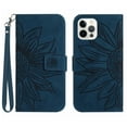 thumbnail image 1 of Mantto for iPhone 12 Pro / iPhone 12 6.1 inch Wallet Case with Wrist Strap,Stylish Sunflower Embossed PU Leather Shockproof Protective Magnetic Flip Stand Card Slots Protective Phone Cover,Inkblue, 1 of 10