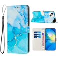 thumbnail image 1 of Mantto For iPhone 13 6.1 inch Case,Luxury for Girls Painted Marble PU Leather Flip Folio Card Wallet Holder Magnetic Shockproof Scratch Resistant Wrist Strap Cover.For iPhone 13,Blue, 1 of 11