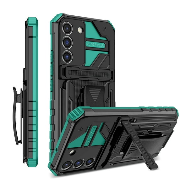 Mantto For iPhone 13 6.1 inch Fit Phone Case,Armor Built-In 360° Detachable Kickstand and Metal Belt Clip Shockproof Hybrid Hard TPU and Soft PC Bumper Cover.For iPhone 13,Darkgreen