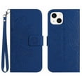 thumbnail image 1 of Mantto for iPhone 13 6.1 inch Wallet Case with Wrist Strap,Stylish Sunflower Embossed PU Leather Shockproof Protective Magnetic Flip Stand Card Slots Protective Phone Cover,Darkblue, 1 of 10