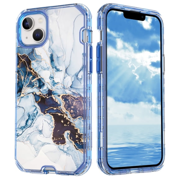 Mantto for iPhone 13 Case, 3 in 1 Slim Hybrid Crystal Rubber Bumper Cute Marble Pattern Hard PC Soft Silicone Drop Protection Women Girls Cover for iPhone 13, White Marble