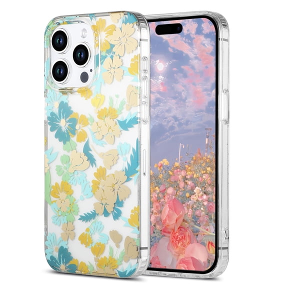 Mantto for iPhone 13 Case, Cute Pretty Flower Phone Case for Women Girls, Anti-Scratch Floral Pattern Design Slim Fit Soft TPU Bumper Shockproof Protective Rubber Cover, Yellow Flower