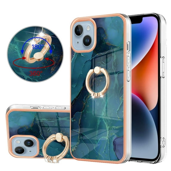 Mantto For iPhone 13 Case,Ring Holder Stand Marble Pattern 3 in 1 Rugged Shockproof Hybrid Hard PC Soft Rubber Bumper Drop Protective Girls Women Boy Men Phone Cases for iPhone 13,Green