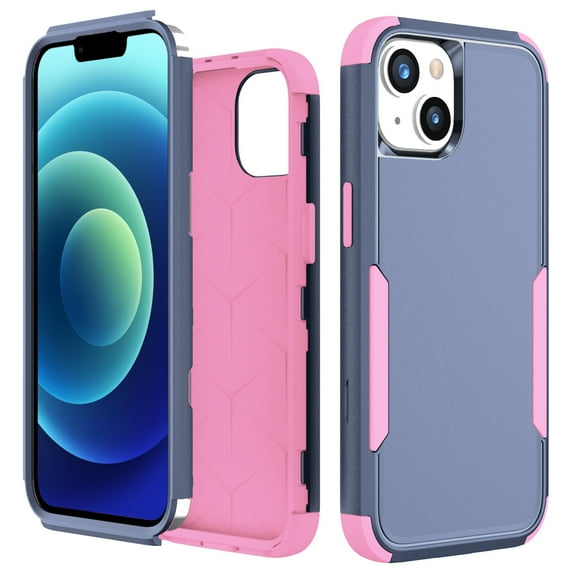 Mantto for iPhone 13 Mini Case, Heavy Duty Shockproof Drop Protective Hybrid 3 Layer Full Body Rugged Military Grade Protection Hard PC Phone Cover For iPhone 13 Mini, Royalblue/Pink